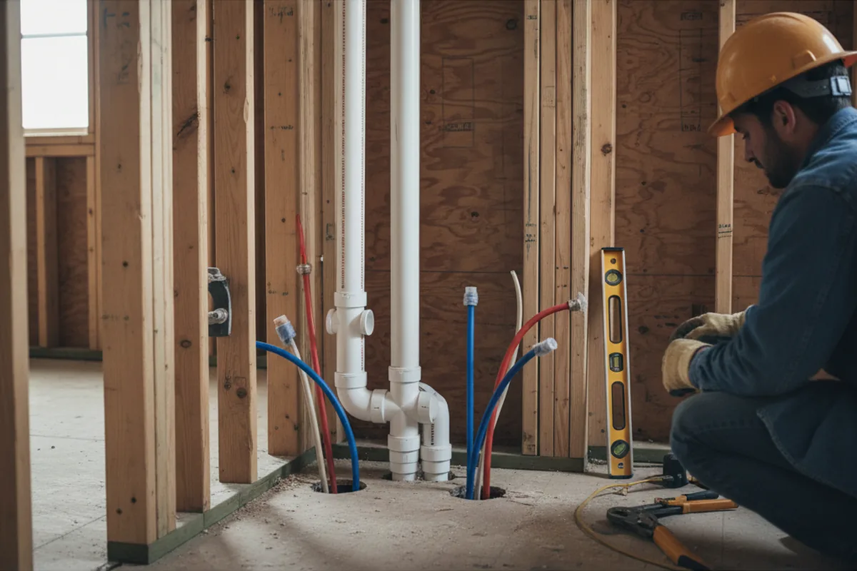 Drain and supply rough-in during Sump Pump Repair in Grayslake